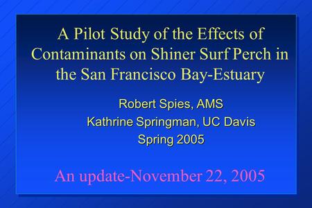 A Pilot Study of the Effects of Contaminants on Shiner Surf Perch in the San Francisco Bay-Estuary An update-November 22, 2005 Robert Spies, AMS Kathrine.