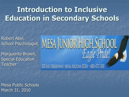 Introduction to Inclusive Education in Secondary Schools