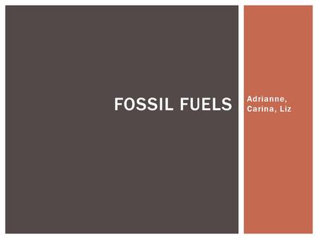 Adrianne, Carina, Liz FOSSIL FUELS. Oil Coal Natural gases WHAT IS A FOSSIL FUEL?