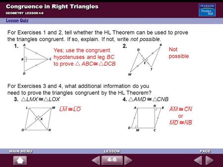 Congruence in Right Triangles