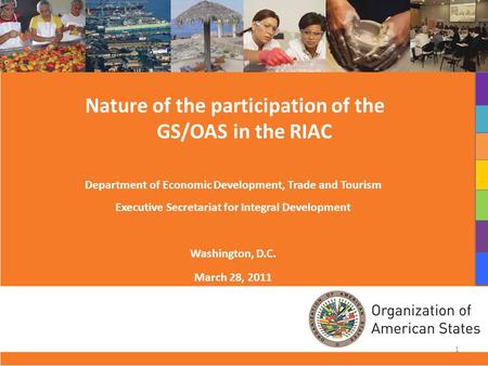 Nature of the participation of the GS/OAS in the RIAC Department of Economic Development, Trade and Tourism Executive Secretariat for Integral Development.
