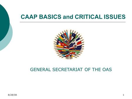 8/28/081 CAAP BASICS and CRITICAL ISSUES GENERAL SECRETARIAT OF THE OAS.