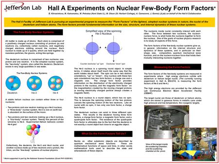 Hall A Experiments on Nuclear Few-Body Form Factors * The Few-Body Nuclear Systems The deuterium nucleus is comprised of two nucleons: one proton and one.