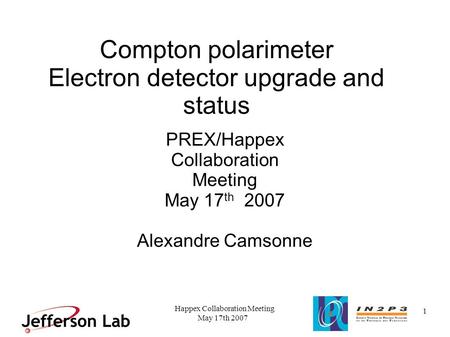 May 17th 2007 Happex Collaboration Meeting 1 Compton polarimeter Electron detector upgrade and status PREX/Happex Collaboration Meeting May 17 th 2007.