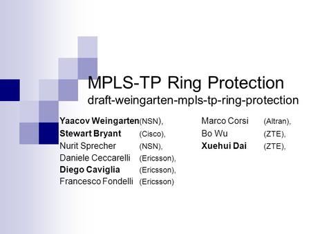 MPLS-TP Ring Protection draft-weingarten-mpls-tp-ring-protection