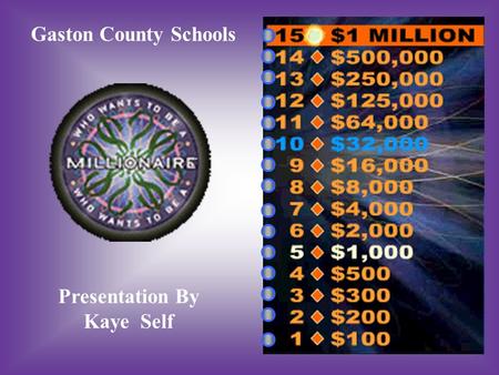 Gaston County Schools Presentation By Kaye Self A:B: 12/15 #1 Which fraction is equivalent to ½? C:D: 16/329/12 6/8.