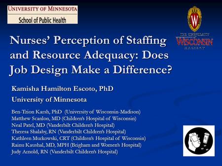 Nurses Perception of Staffing and Resource Adequacy: Does Job Design Make a Difference? Kamisha Hamilton Escoto, PhD University of Minnesota Ben-Tzion.