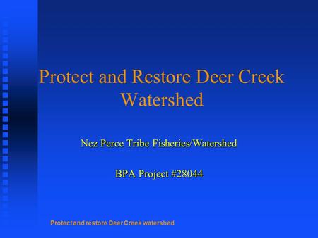 Protect and restore Deer Creek watershed Protect and Restore Deer Creek Watershed Nez Perce Tribe Fisheries/Watershed BPA Project #28044.