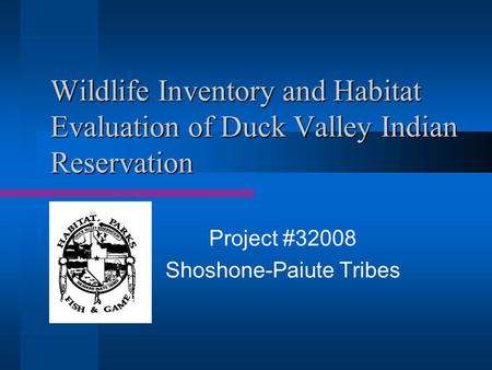 Wildlife Inventory and Habitat Evaluation of Duck Valley Indian Reservation Project #32008 Shoshone-Paiute Tribes.