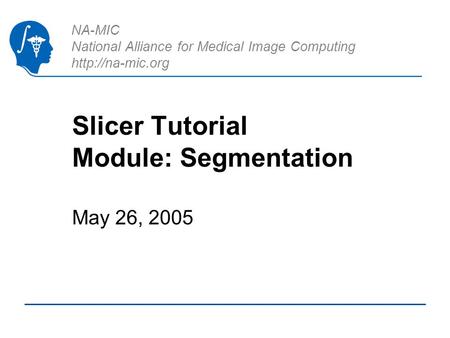 NA-MIC National Alliance for Medical Image Computing  Slicer Tutorial Module: Segmentation May 26, 2005.