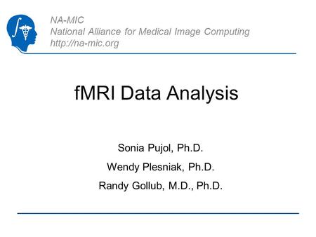 NA-MIC National Alliance for Medical Image Computing  fMRI Data Analysis Sonia Pujol, Ph.D. Wendy Plesniak, Ph.D. Randy Gollub, M.D.,