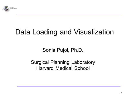 Pujol S, Gollub R -1- National Alliance for Medical Image Computing Data Loading and Visualization Sonia Pujol, Ph.D. Surgical Planning Laboratory Harvard.