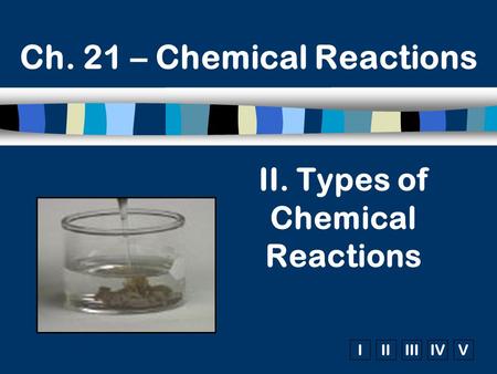 IIIIIIIVV Ch. 21 – Chemical Reactions II. Types of Chemical Reactions.
