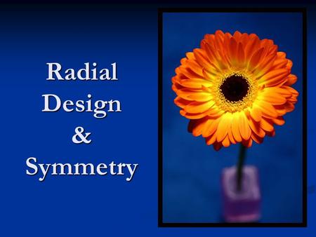 Radial Design & Symmetry. Symmetry is where one part of an image is balanced or mirrored by the other side. Symmetry is where one part of an image is.