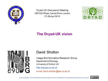 David Shotton Image BioInformatics Research Group Department of Zoology University of Oxford, UK  The Dryad-UK vision © David Shotton,