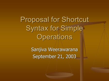 Proposal for Shortcut Syntax for Simple Operations Sanjiva Weerawarana September 21, 2003.
