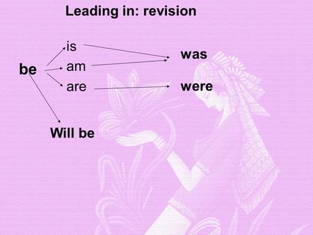 Is am are was were be Leading in: revision Will be.