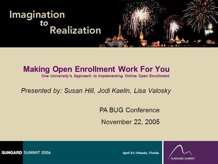 April 2-5 Orlando, Florida Making Open Enrollment Work For You One Universitys Approach to Implementing Online Open Enrollment Presented by: Susan Hill,