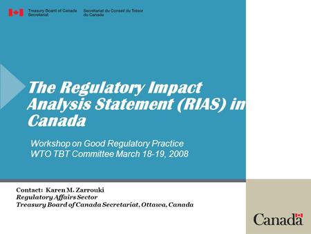 The Regulatory Impact Analysis Statement (RIAS) in Canada