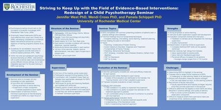 Striving to Keep Up with the Field of Evidence-Based Interventions: Redesign of a Child Psychotherapy Seminar Jennifer West PhD, Wendi Cross PhD, and Pamela.