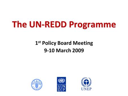 The UN-REDD Programme 1 st Policy Board Meeting 9-10 March 2009.