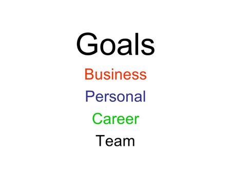 Goals Business Personal Career Team. Goals Goal setting is the process of deciding what you want to accomplish and devising a plan to achieve the result.