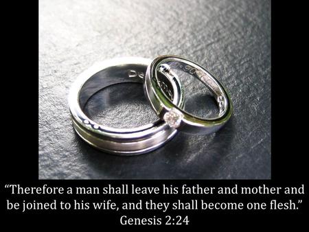Therefore a man shall leave his father and mother and be joined to his wife, and they shall become one flesh. Genesis 2:24.