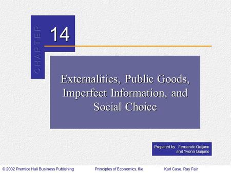 © 2002 Prentice Hall Business PublishingPrinciples of Economics, 6/eKarl Case, Ray Fair 14 Prepared by: Fernando Quijano and Yvonn Quijano Externalities,