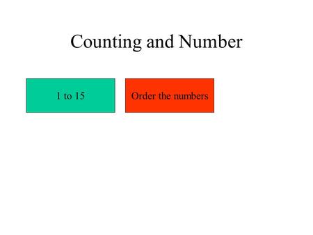 Counting and Number 1 to 15Order the numbers. 123456789101112131415 Numbers to 15.