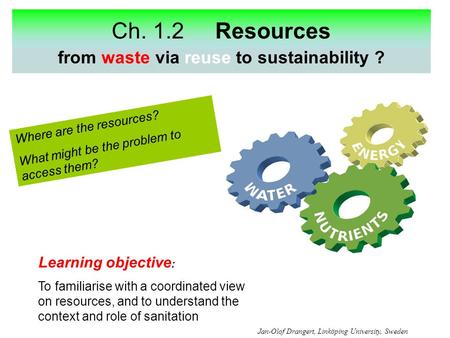 Ch. 1.2 Resources energy from waste via reuse to sustainability ? Where are the resources? What might be the problem to access them? Learning objective.