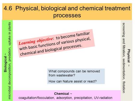 4.6 Physical, biological and chemical treatment processes