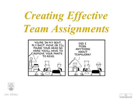 Creating Effective Team Assignments Jim Sibley. Know Where You Want To Go Jim Sibley.