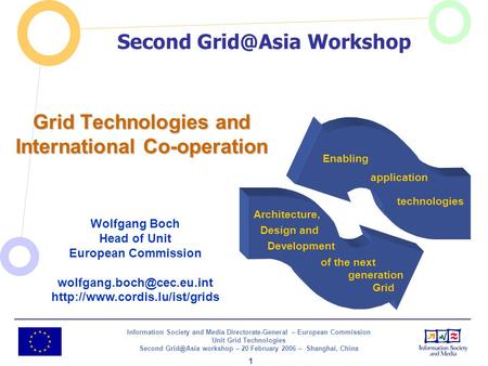 Information Society and Media Directorate-General – European Commission Unit Grid Technologies Second workshop – 20 February 2006 – Shanghai,