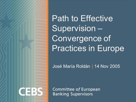 Path to Effective Supervision – Convergence of Practices in Europe José María Roldán | 14 Nov 2005.