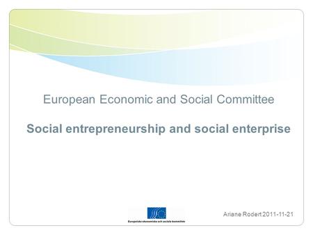 European Economic and Social Committee Social entrepreneurship and social enterprise Ariane Rodert 2011-11-21.