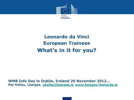WMB Info Day in Dublin, Ireland 20 November 2012… Pat Halley, Léargas,
