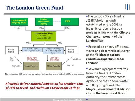 1 11 European Investment Bank 1 1 The London Green Fund (a JESSICA holding fund) established in late 2009 to invest in carbon reduction projects in line.