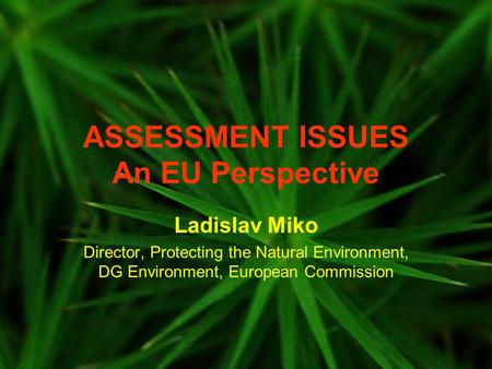 ASSESSMENT ISSUES An EU Perspective Ladislav Miko Director, Protecting the Natural Environment, DG Environment, European Commission.