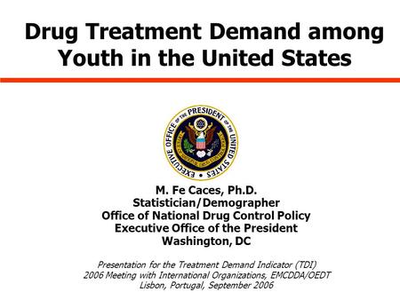 M. Fe Caces, Ph.D. Statistician/Demographer Office of National Drug Control Policy Executive Office of the President Washington, DC Presentation for the.