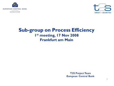 1 Sub-group on Process Efficiency 1 st meeting, 17 Nov 2008 Frankfurt am Main T2S Project Team European Central Bank.