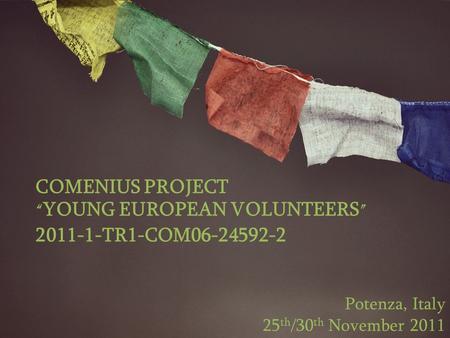 COMENIUS PROJECT YOUNG EUROPEAN VOLUNTEERS 2011-1-TR1-COM06-24592-2 Potenza, Italy 25 th /30 th November 2011.