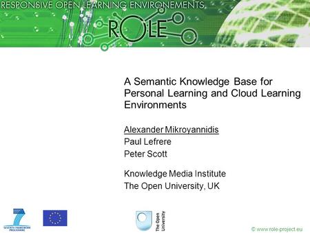 © www.role-project.eu A Semantic Knowledge Base for Personal Learning and Cloud Learning Environments Alexander Mikroyannidis Paul Lefrere Peter Scott.