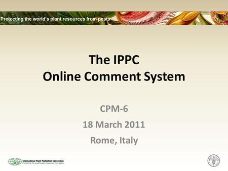 The IPPC Online Comment System CPM-6 18 March 2011 Rome, Italy.