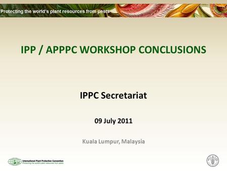 IPP / APPPC WORKSHOP CONCLUSIONS IPPC Secretariat 09 July 2011 Kuala Lumpur, Malaysia.