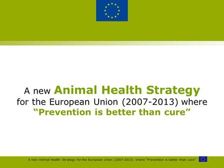 A new Animal Health Strategy for the European Union (2007-2013) where Prevention is better than cure.