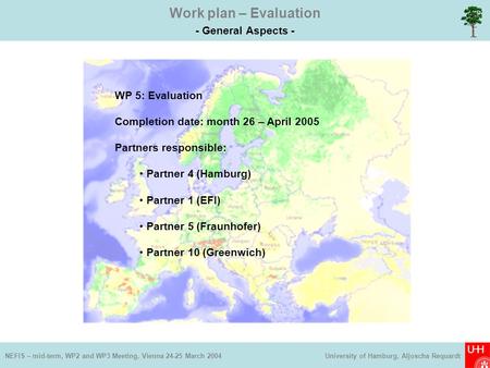 Work plan – Evaluation - General Aspects - NEFIS – mid-term, WP2 and WP3 Meeting, Vienna 24-25 March 2004 University of Hamburg, Aljoscha Requardt WP 5: