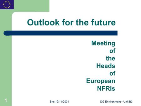 Bxs 12/11/2004DG Environment – Unit B3 1 Outlook for the future Meeting of the Heads of European NFRIs.