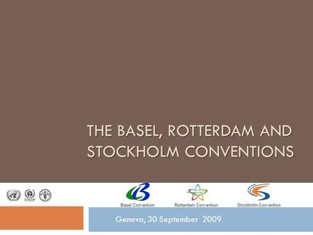 THE BASEL, ROTTERDAM AND STOCKHOLM CONVENTIONS Geneva, 30 September 2009 Basel ConventionRotterdam ConventionStockholm Convention.
