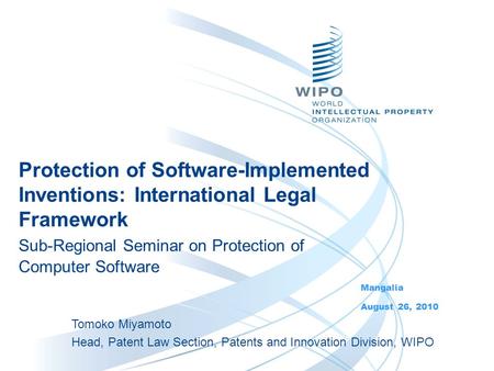 Protection of Software-Implemented Inventions: International Legal Framework Sub-Regional Seminar on Protection of Computer Software Mangalia August 26,