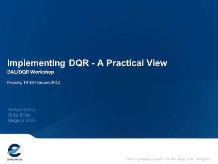 The European Organisation for the Safety of Air Navigation Implementing DQR - A Practical View DAL/DQR Workshop Brussels, 19-20 February 2013 Presented.
